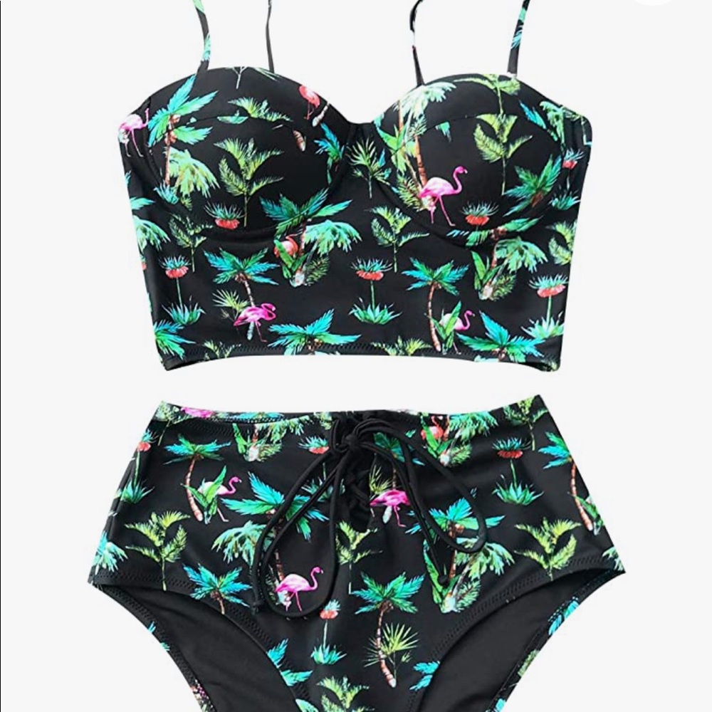 Cupshe Coconut Palm & Flamingo Bikini Set Size M
